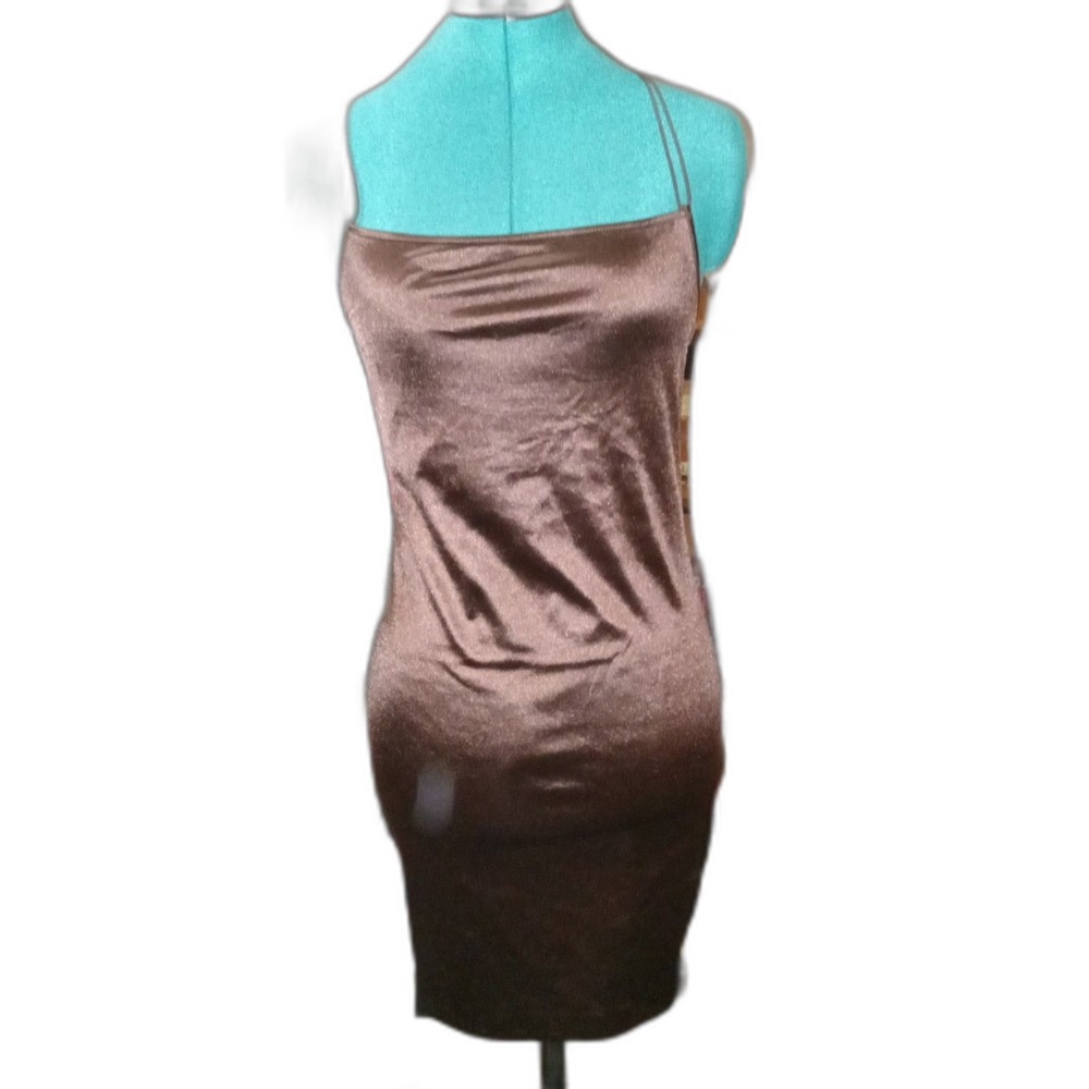 H&M Bodycon Size Medium Brown Mini Dress, Strappy with Criss Cross Back. NEW
